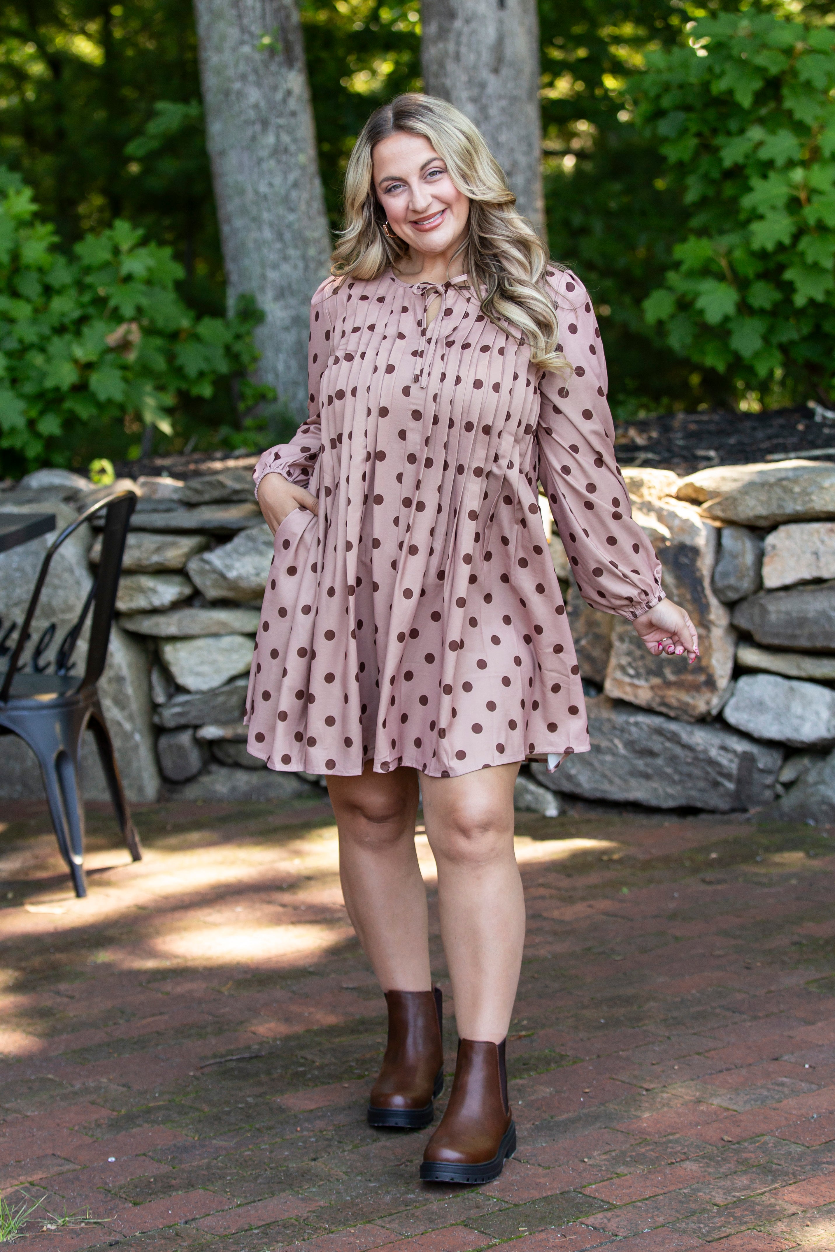 Polka Dot Ribbon Bow Shift Dress