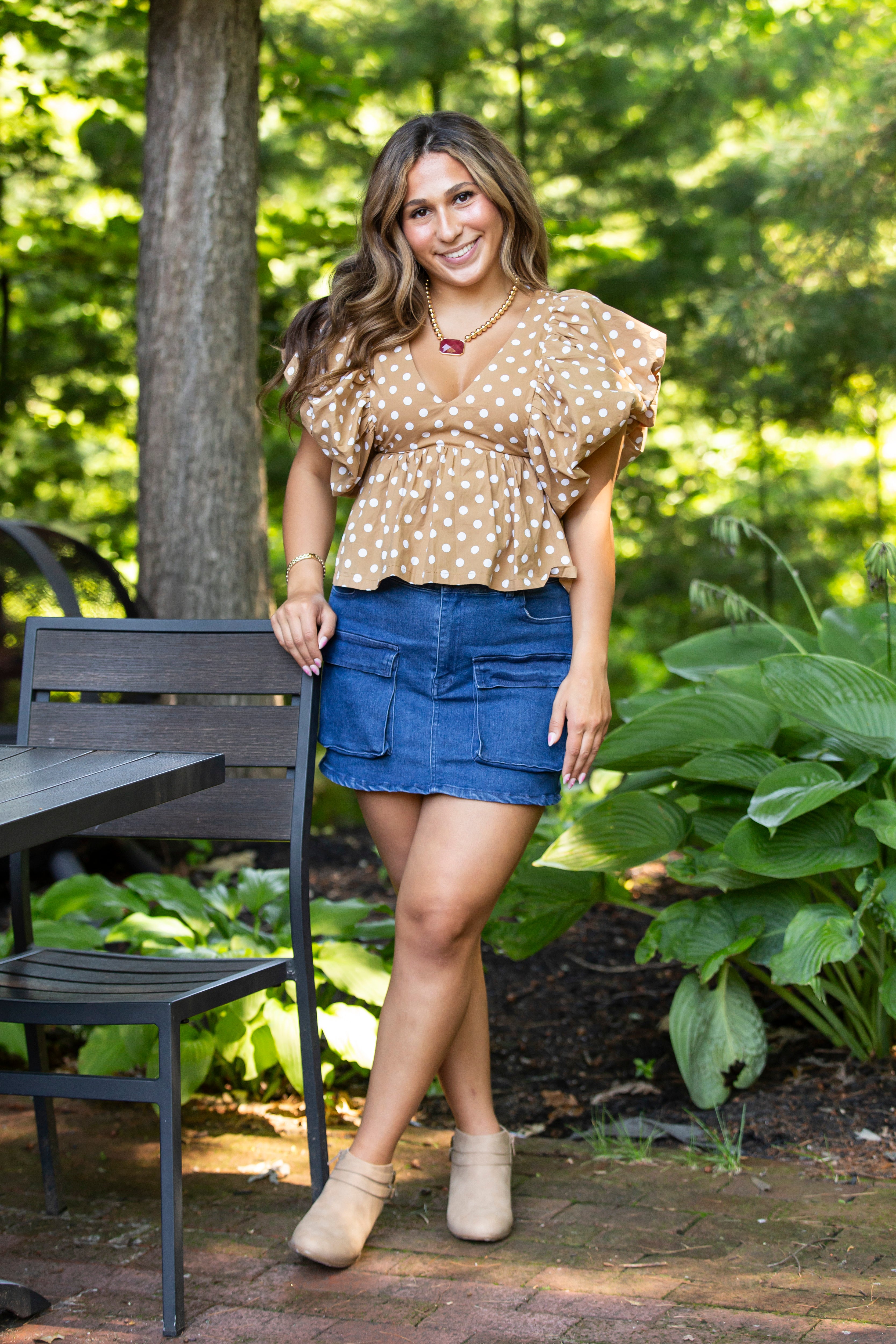Polka Dot Bubble Sleeves Top