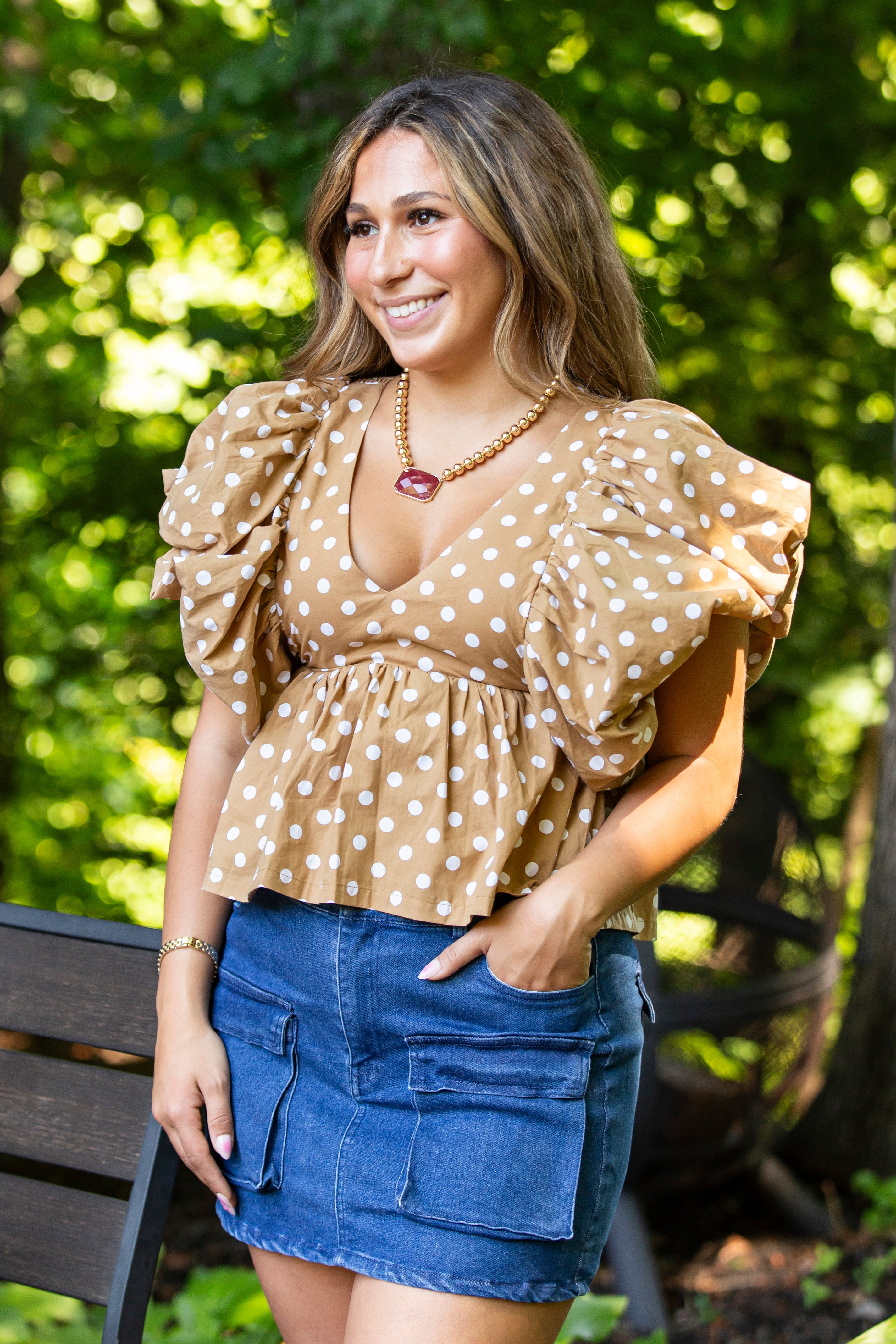 Polka Dot Bubble Sleeves Top
