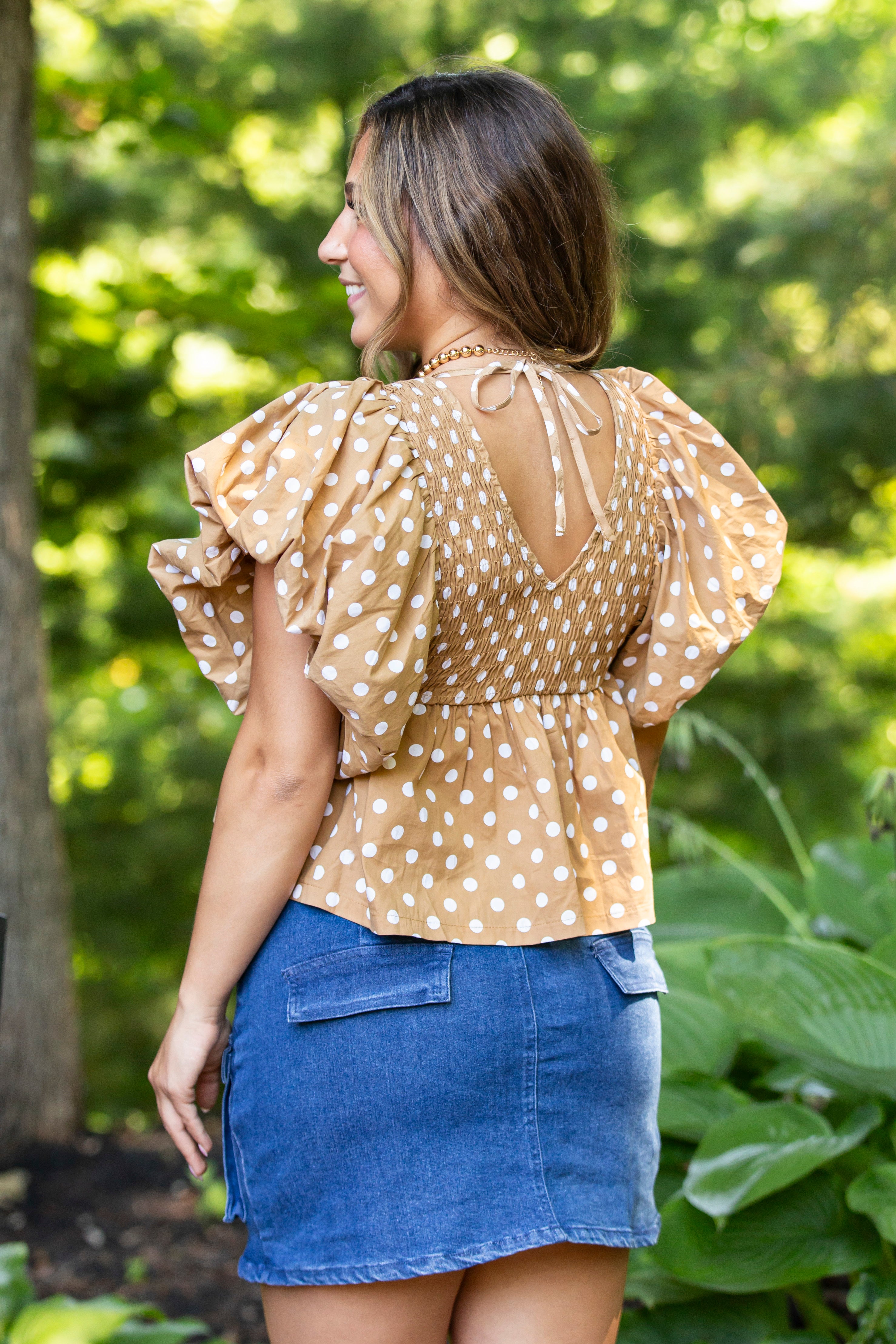 Polka Dot Bubble Sleeves Top