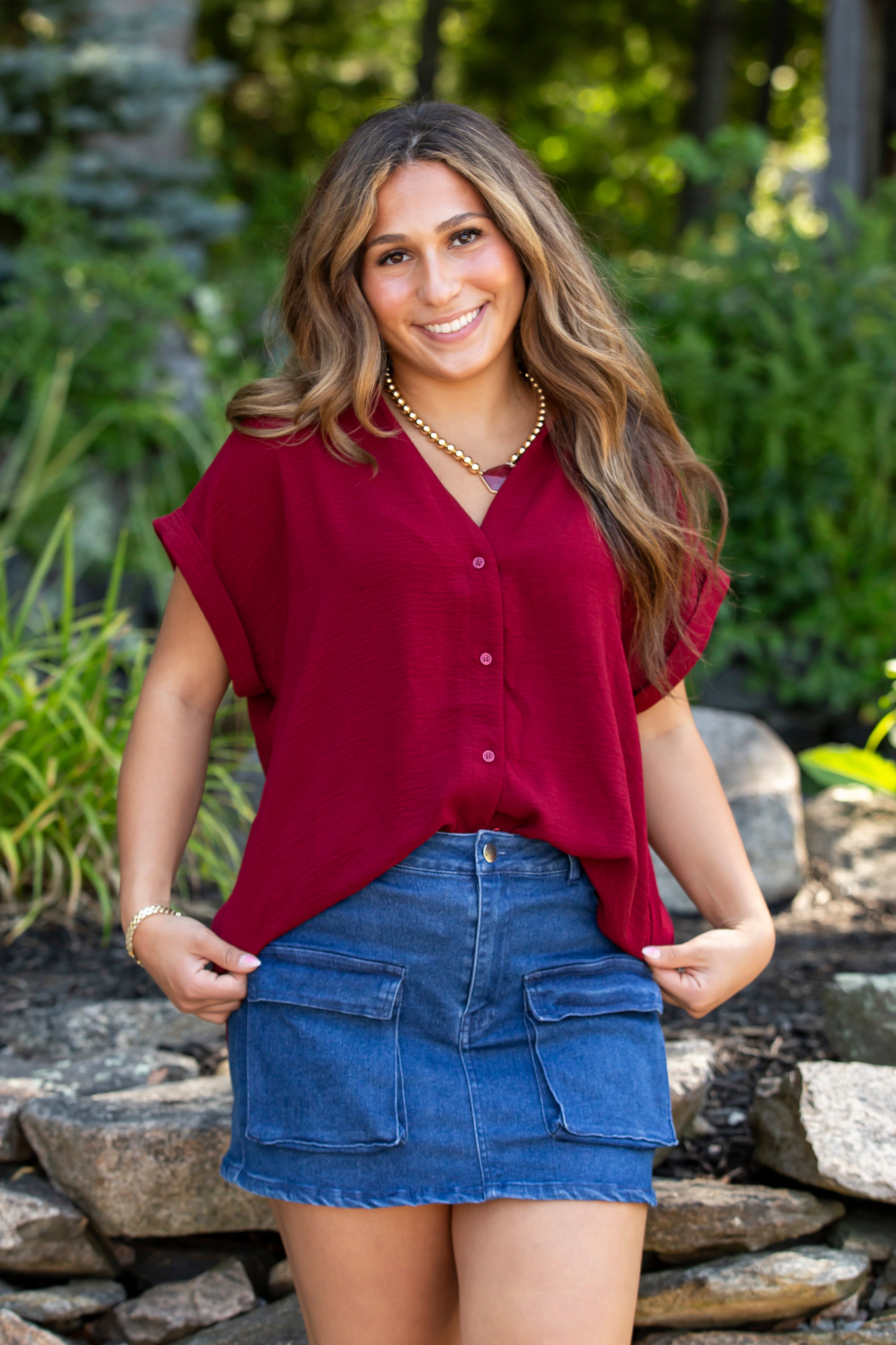 All About The Buttons Woven Top Fall/Winter Colors