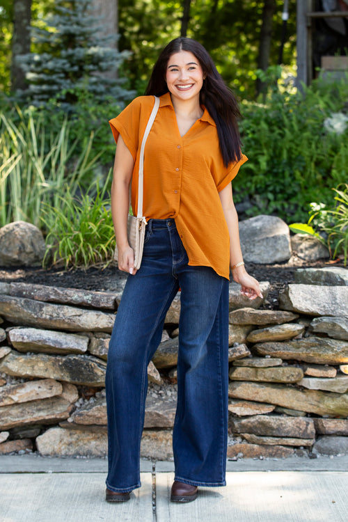 All About The Buttons Woven Top Fall/Winter Colors
