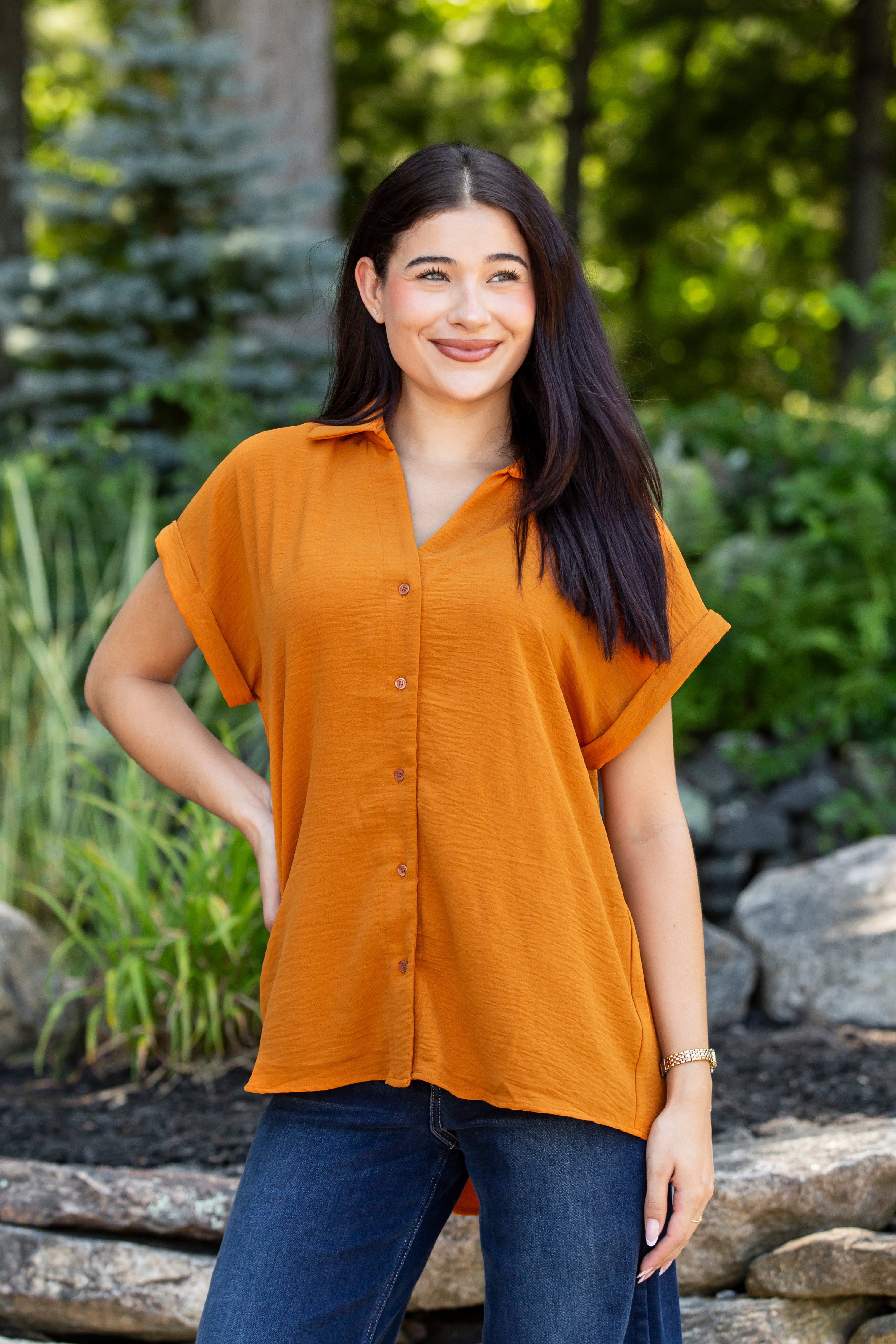 All About The Buttons Woven Top Fall/Winter Colors
