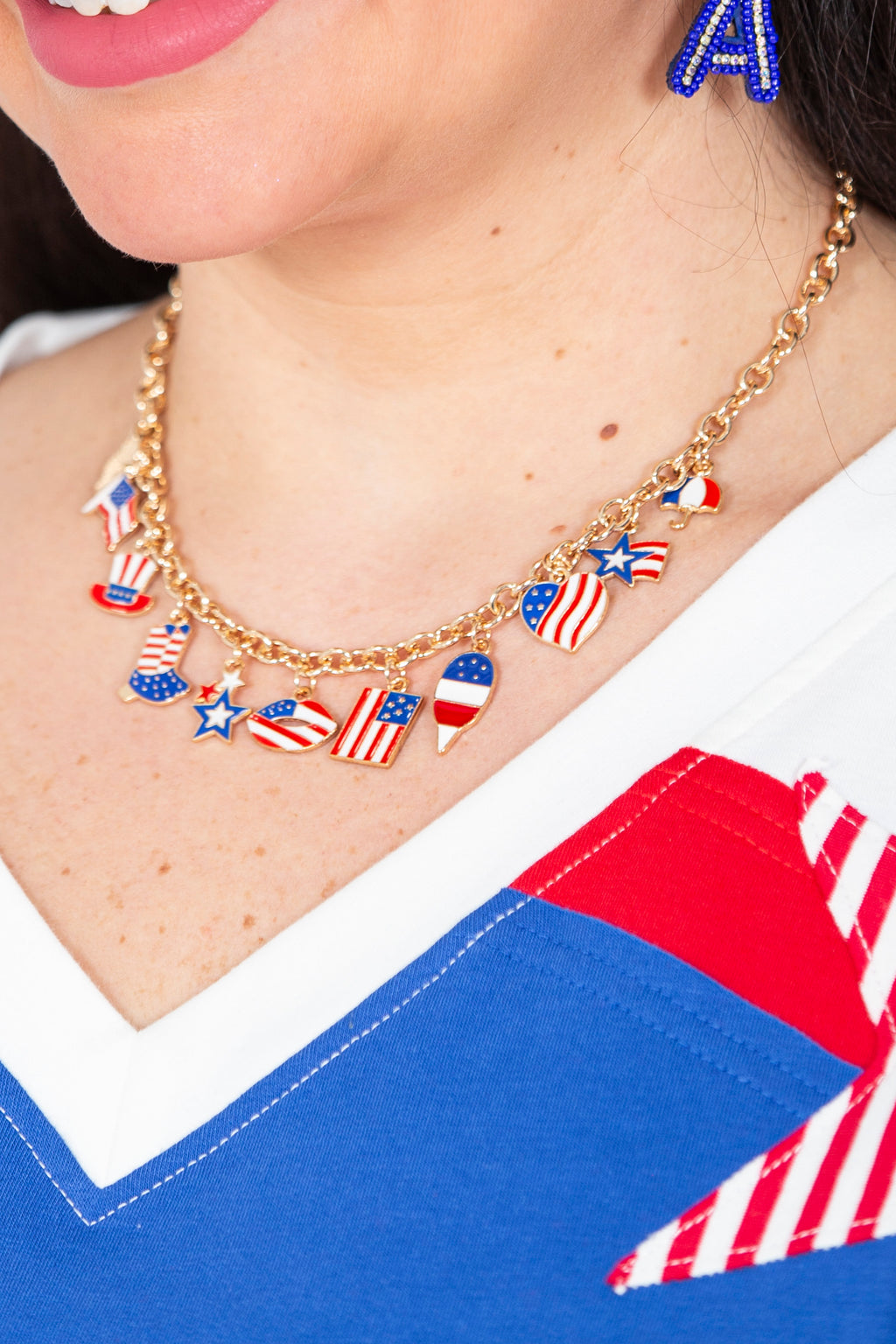 Chain Link Charm Necklace Featuring Enamel Americana Charms