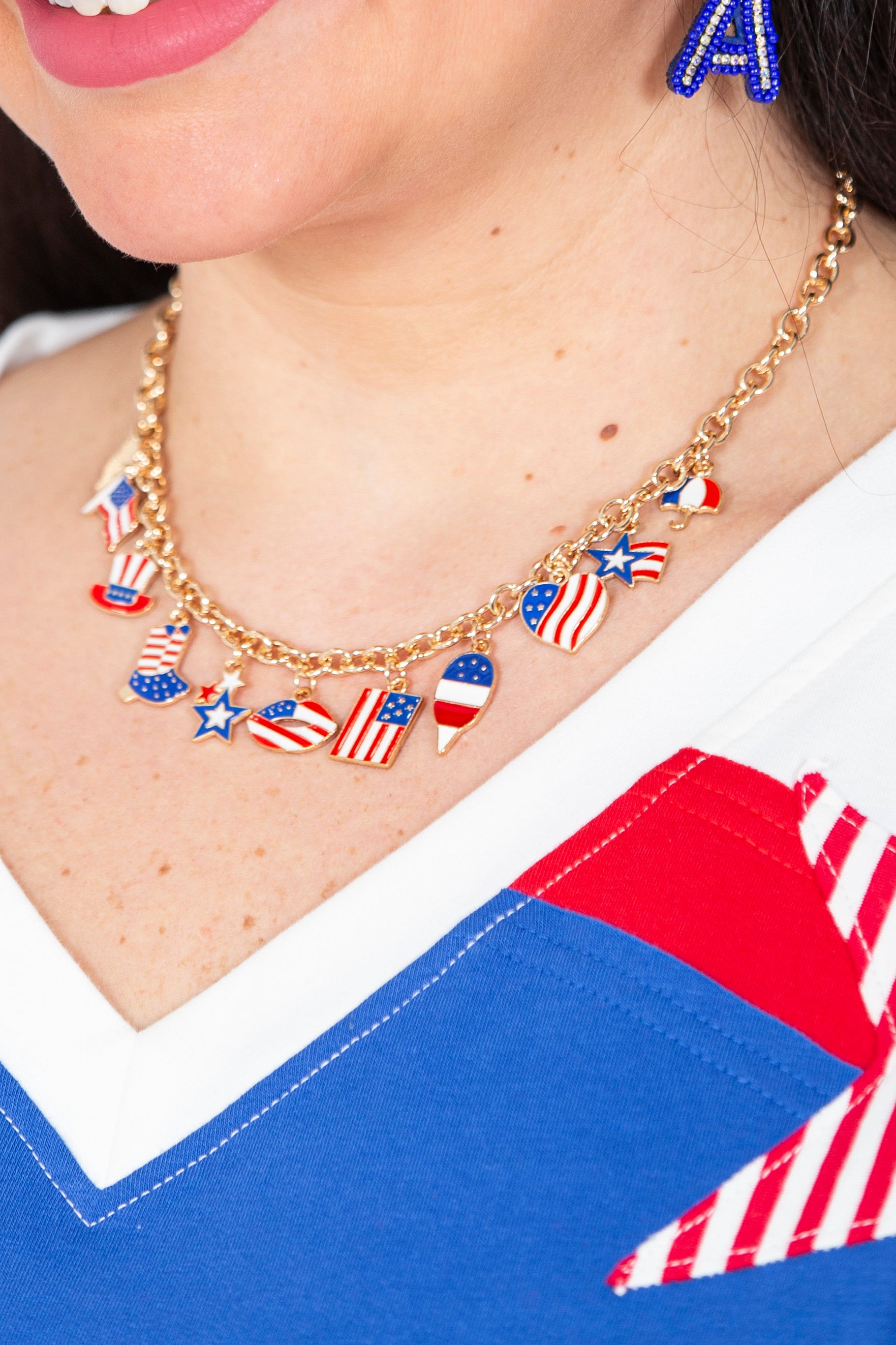 Chain Link Charm Necklace Featuring Enamel Americana Charms