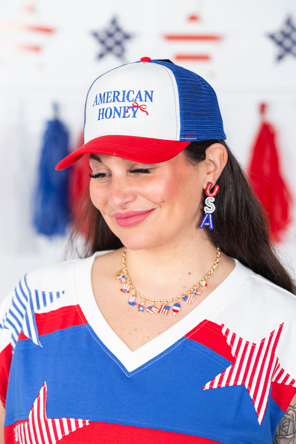 Chain Link Charm Necklace Featuring Enamel Americana Charms