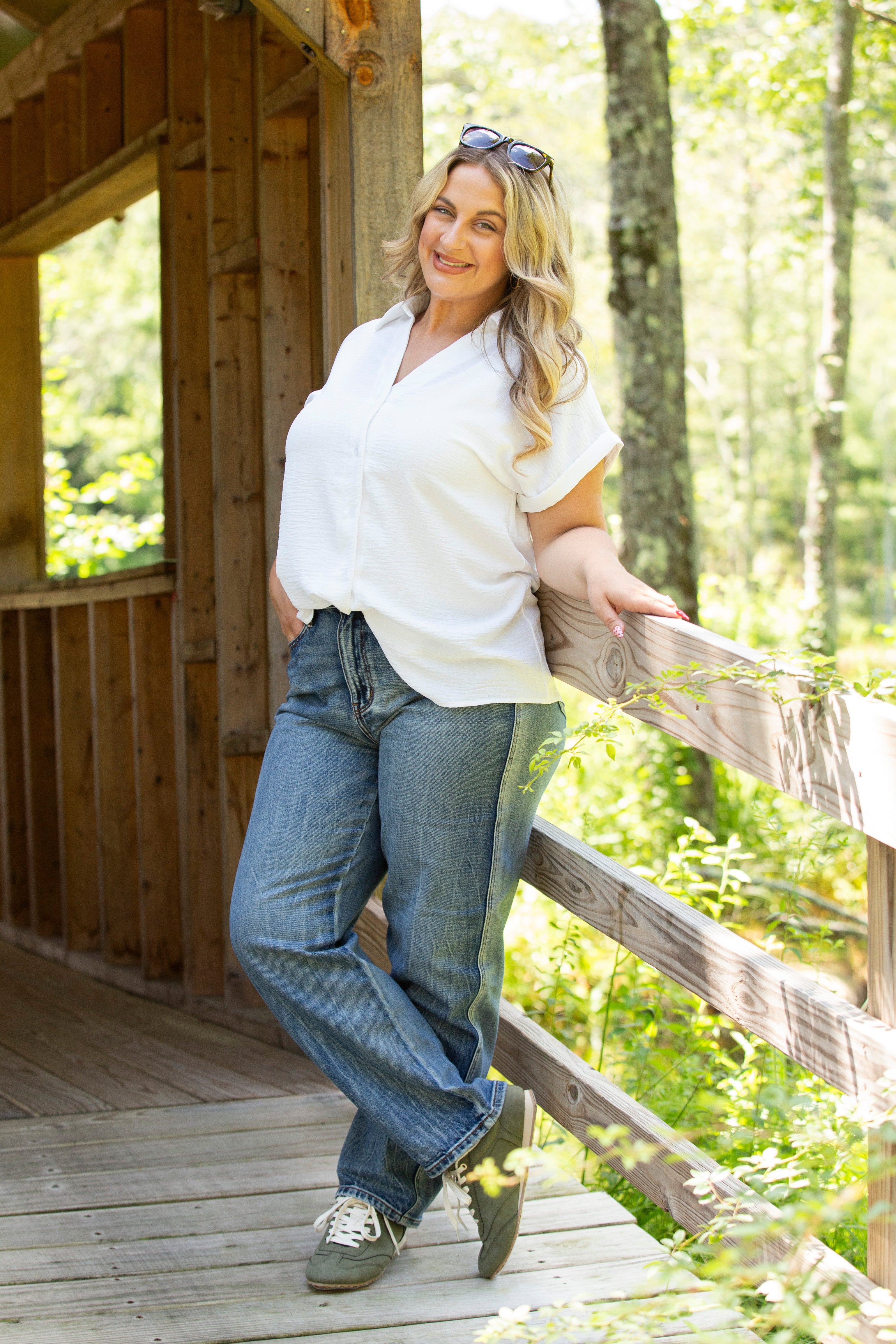 All About The Buttons Woven Top Everyday Colors