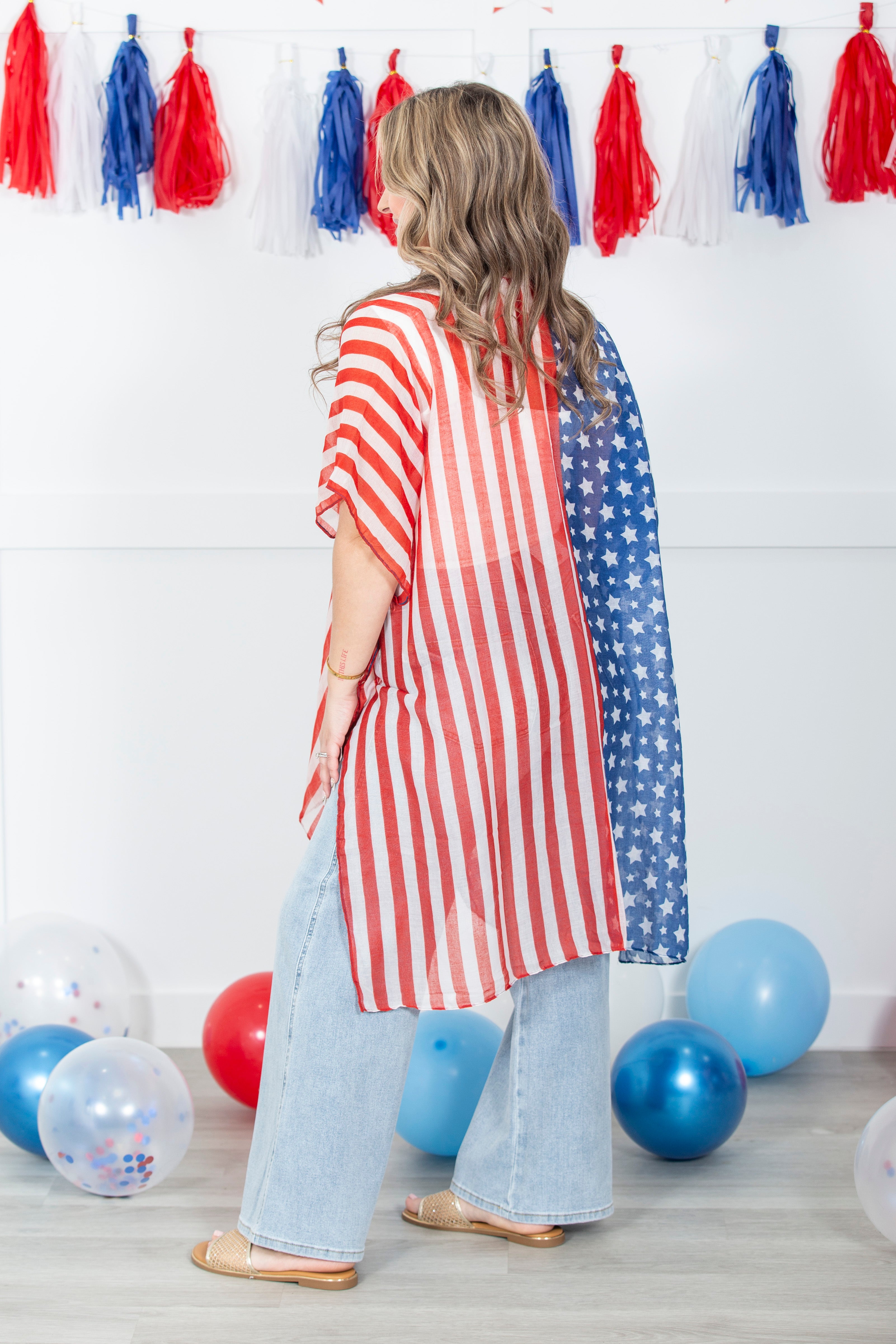 Womens Lightweight Half And Half Patriotic Kimono