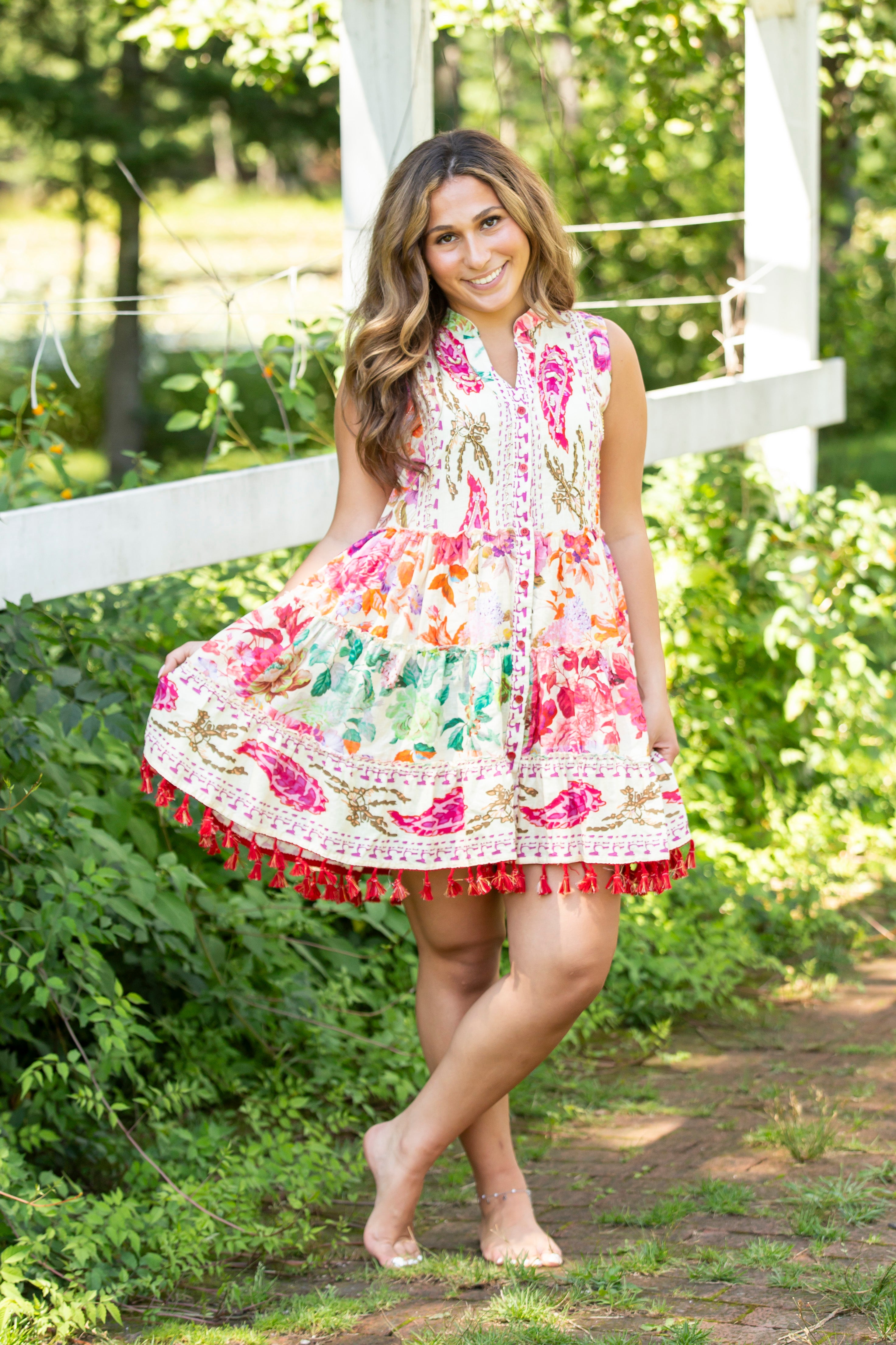 Floral Tassel Toss Button Dress
