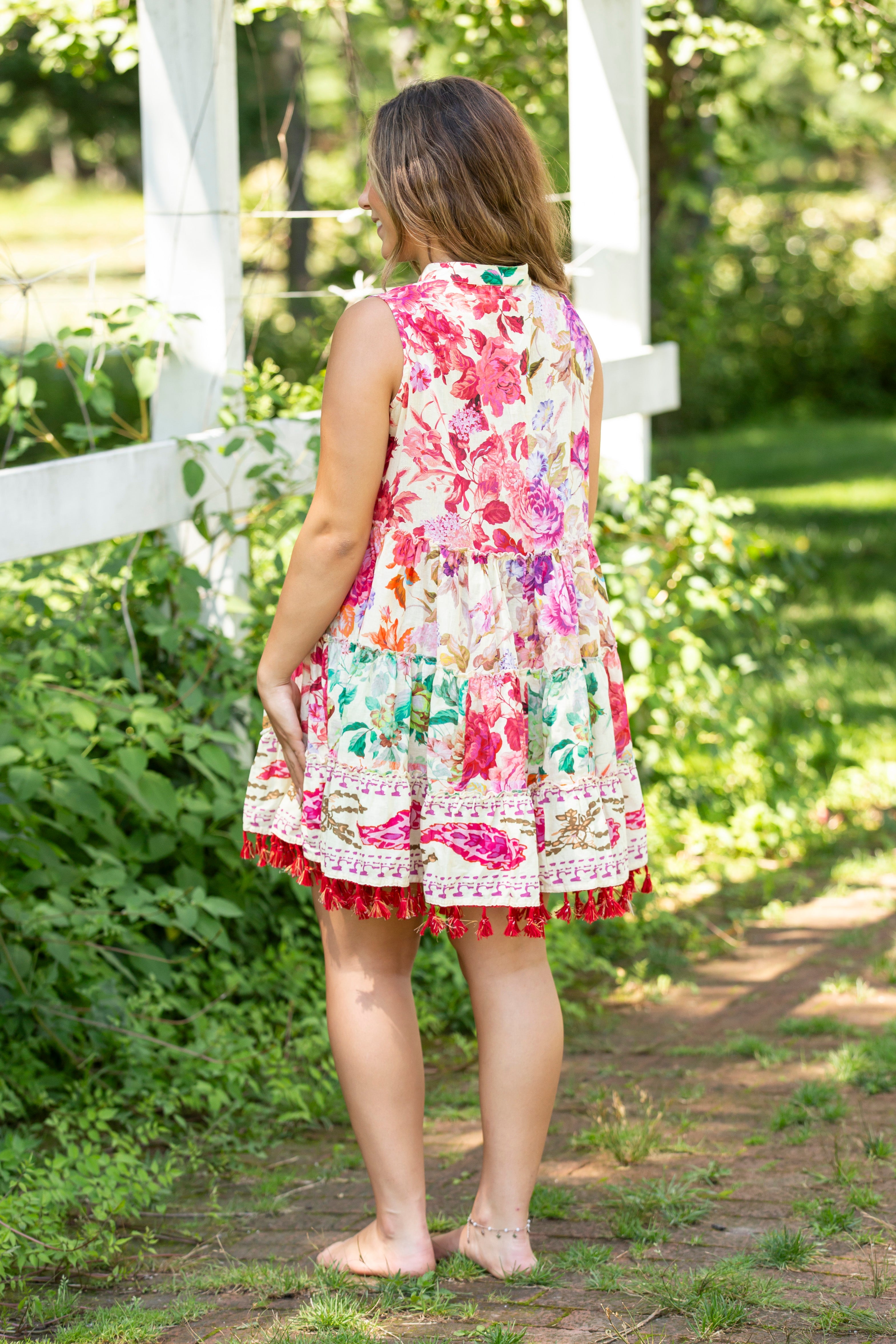 Floral Tassel Toss Button Dress