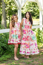 V-Neck Smocked Waist Ruffle Floral Maxi Dress
