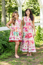 V-Neck Smocked Waist Ruffle Floral Maxi Dress