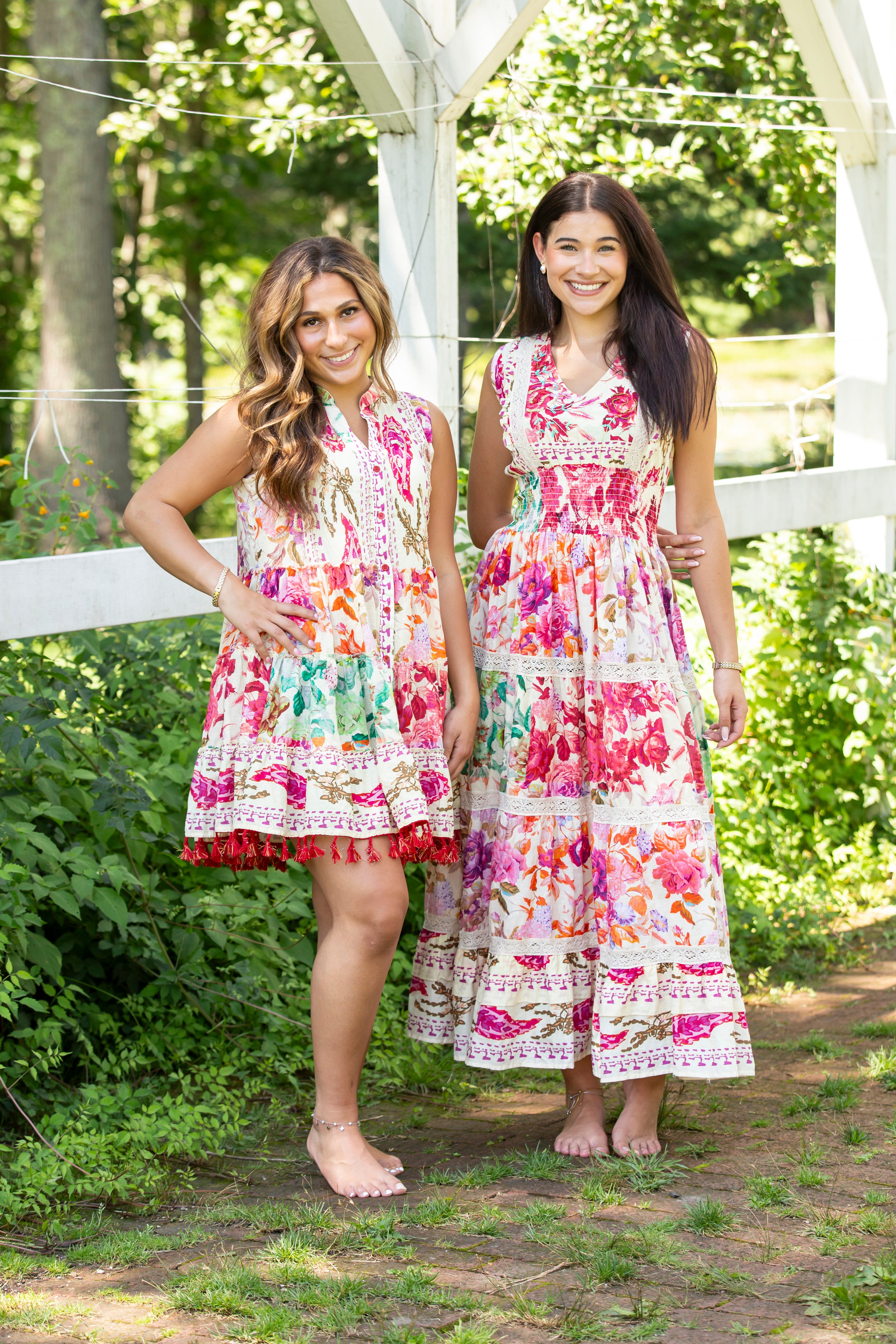V-Neck Smocked Waist Ruffle Floral Maxi Dress