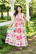 V-Neck Smocked Waist Ruffle Floral Maxi Dress