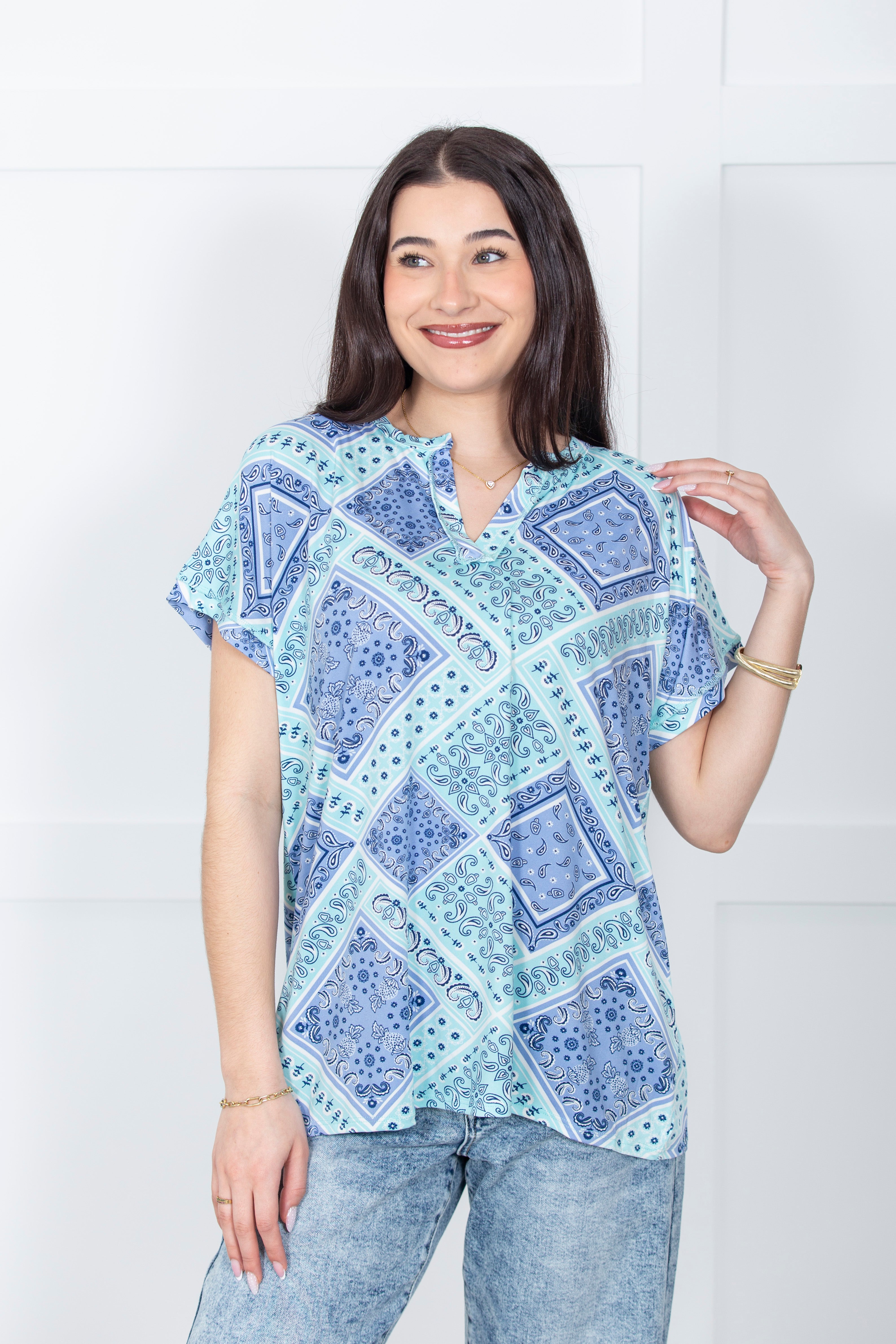Coastal Patchwork Print Top