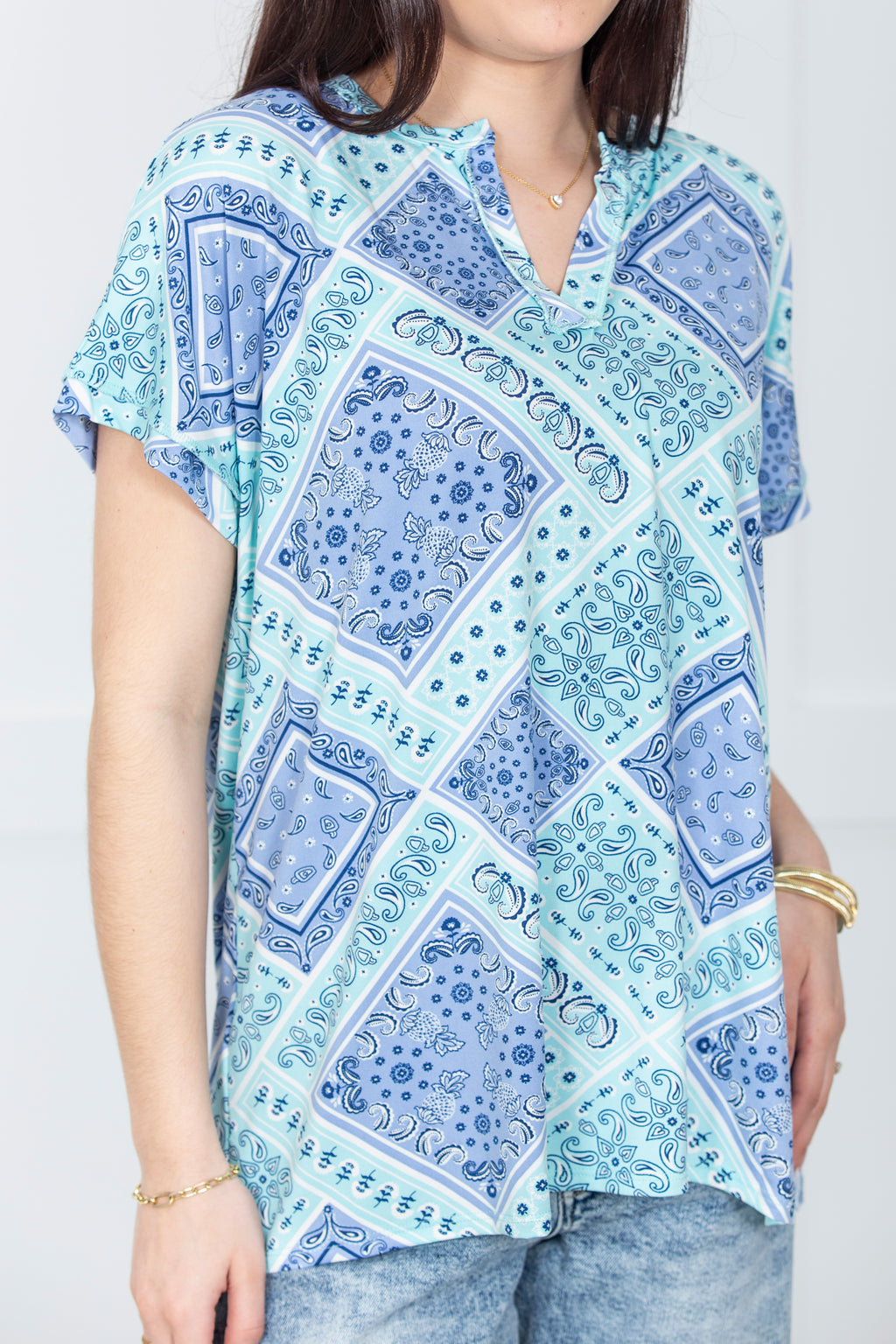 Coastal Patchwork Print Top