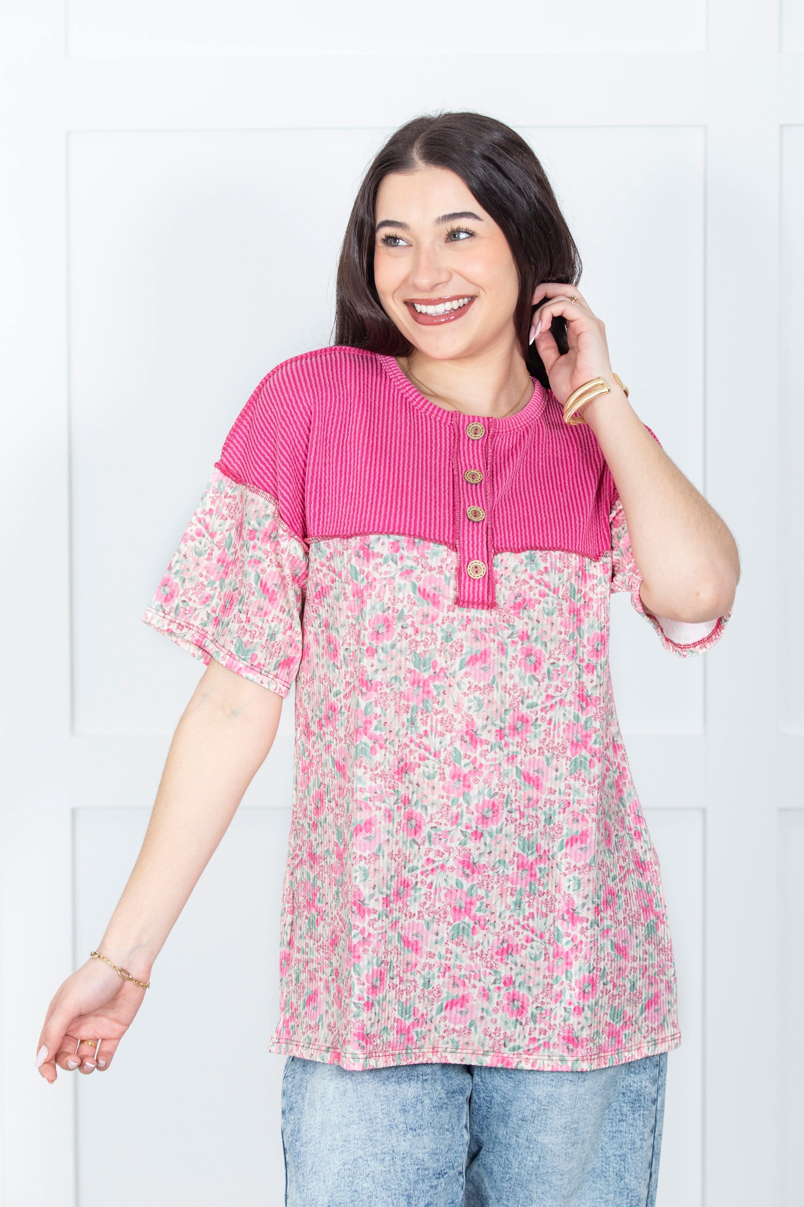 Bloom And Button Floral Top