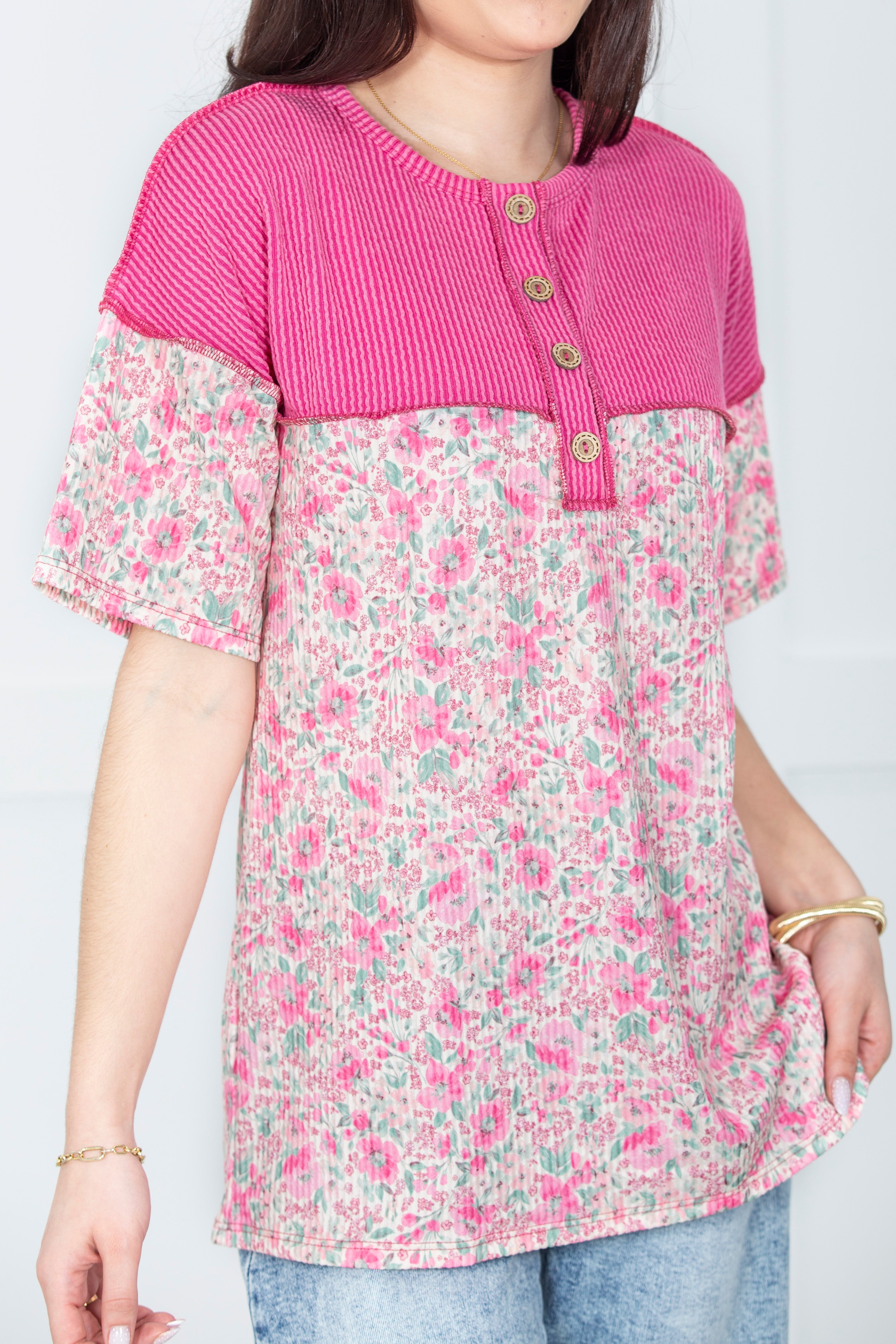 Bloom And Button Floral Top