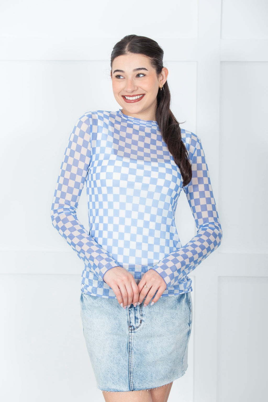 Bluebell Check Mesh Top