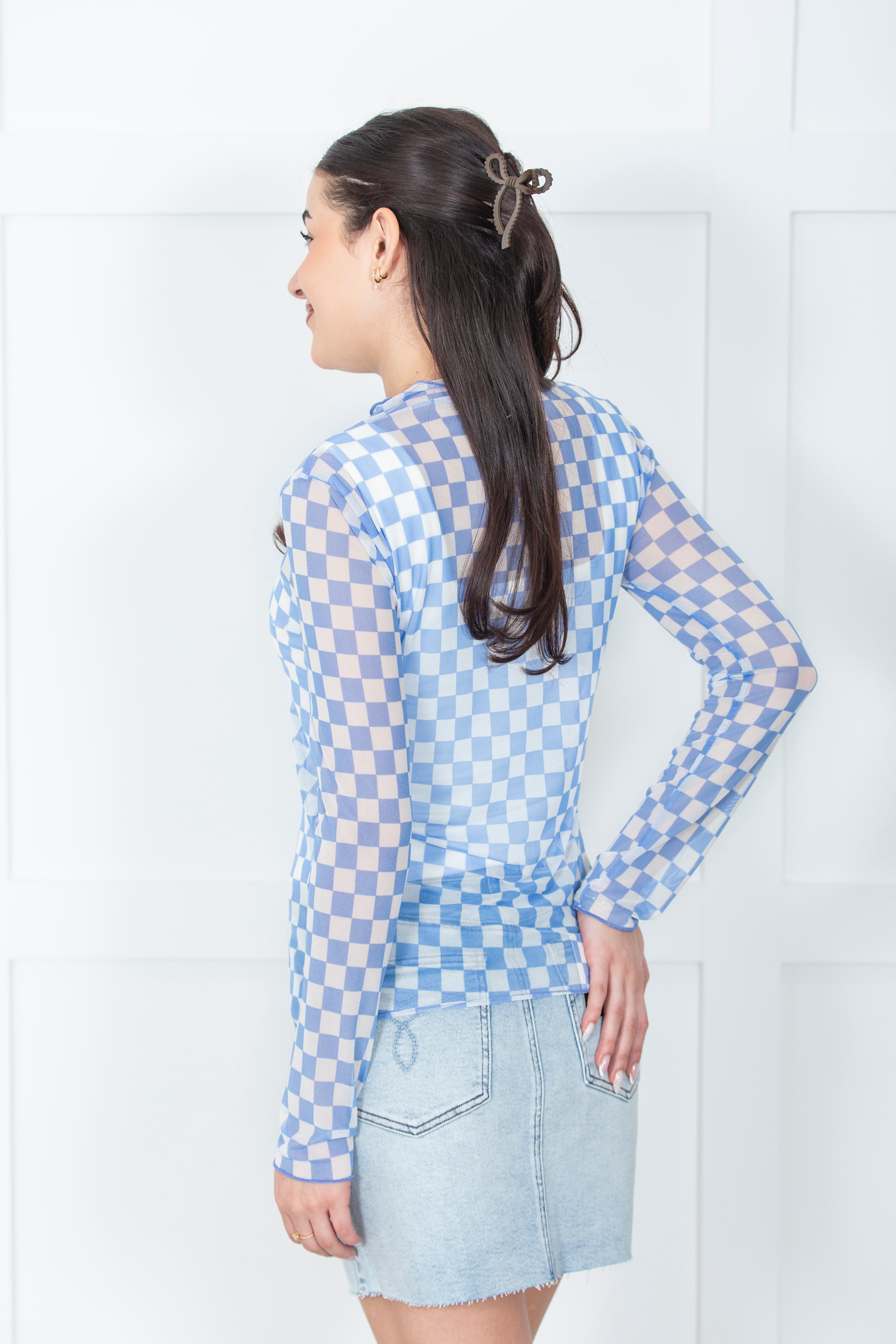 Bluebell Check Mesh Top