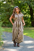 Sleeveless Widre Leg Wide Stripe Jumpsuit