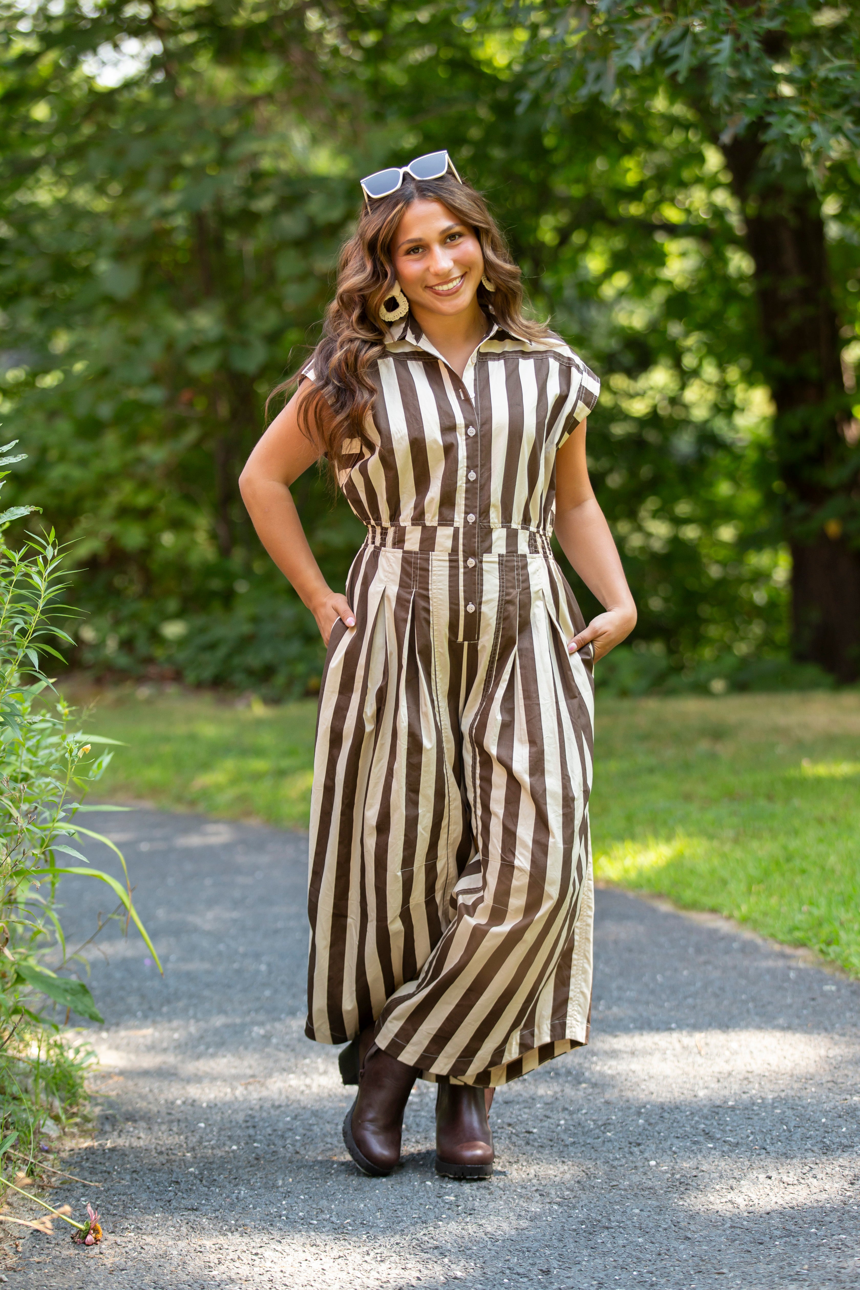 Sleeveless Widre Leg Wide Stripe Jumpsuit