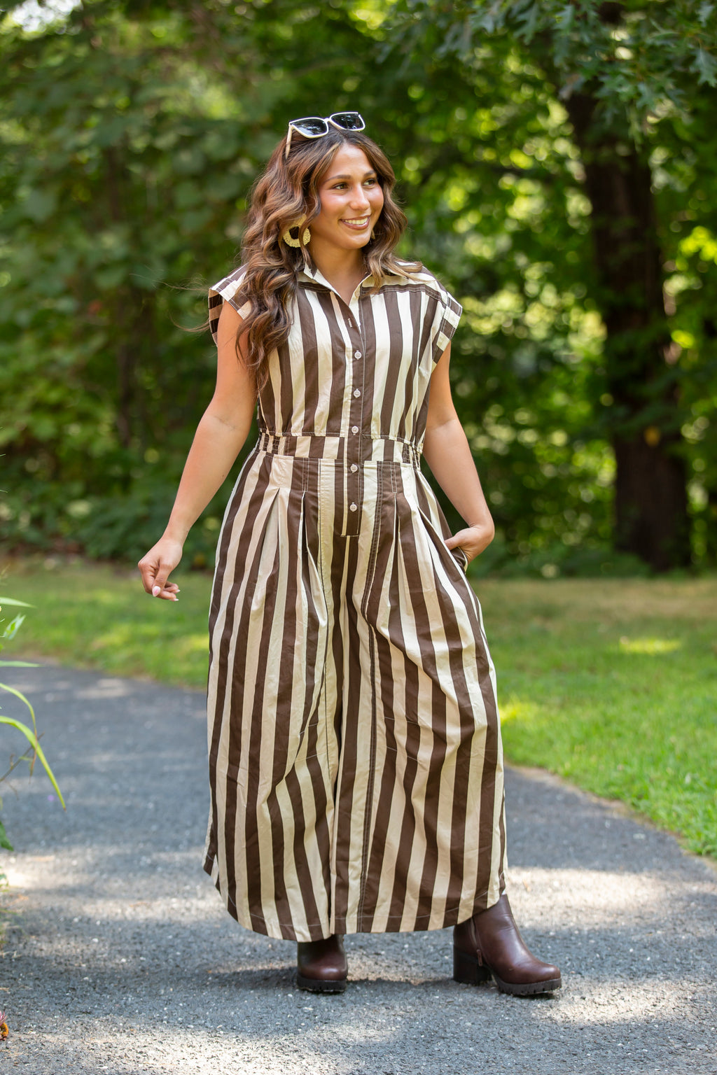 Sleeveless Widre Leg Wide Stripe Jumpsuit