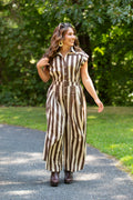 Sleeveless Widre Leg Wide Stripe Jumpsuit