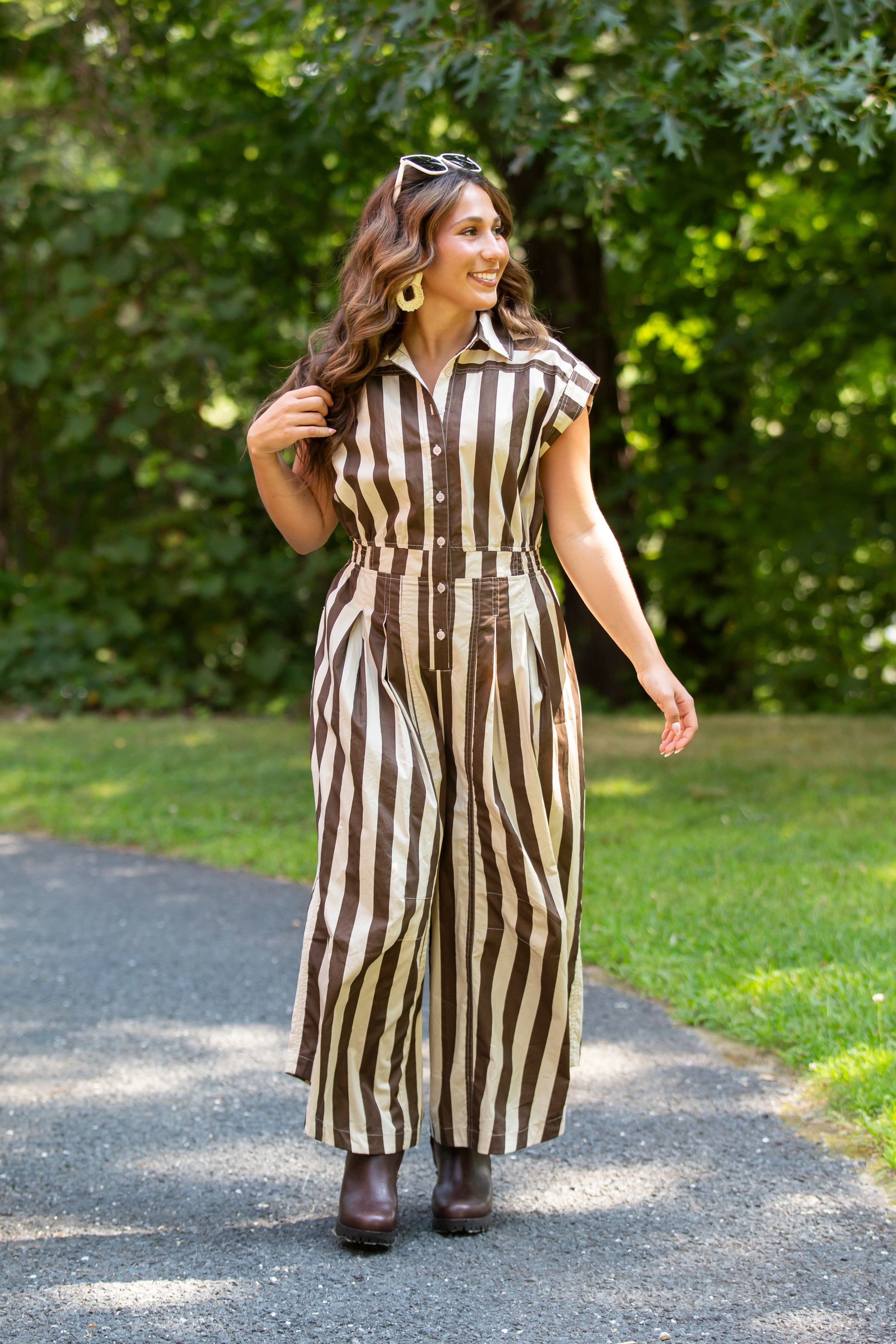 Sleeveless Widre Leg Wide Stripe Jumpsuit
