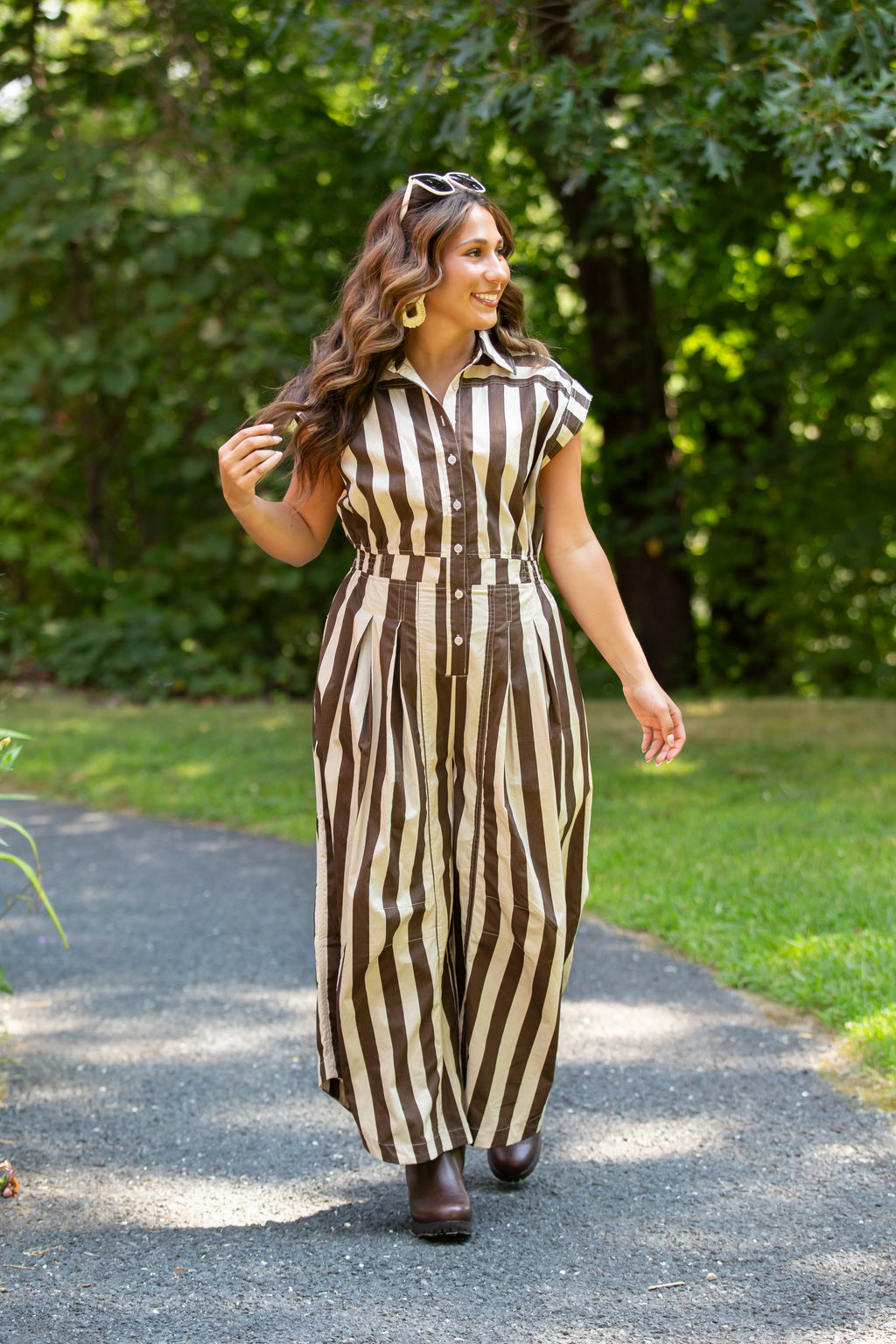 Sleeveless Widre Leg Wide Stripe Jumpsuit