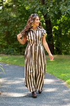 Sleeveless Widre Leg Wide Stripe Jumpsuit