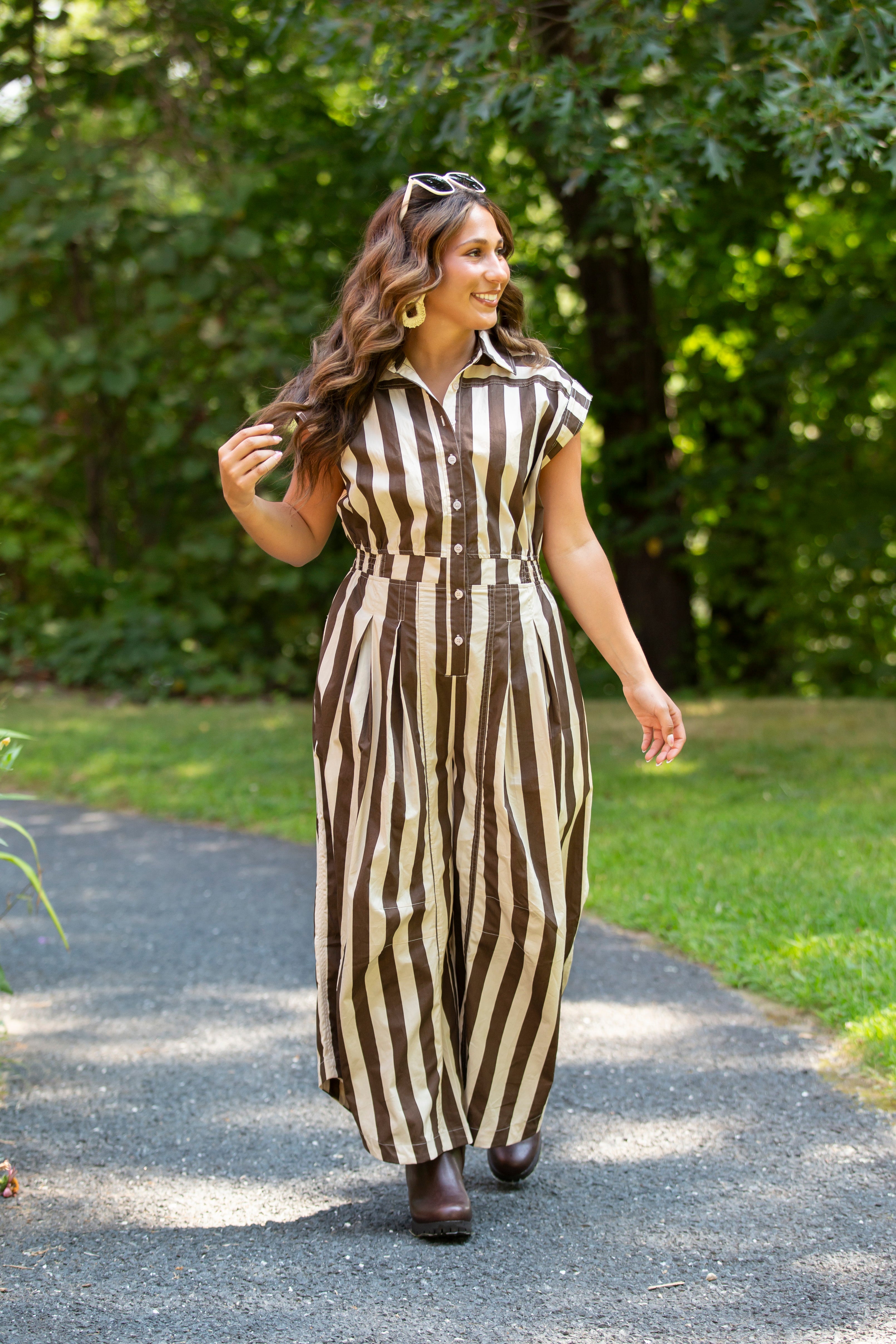 Sleeveless Widre Leg Wide Stripe Jumpsuit