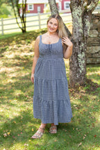 Plaid Front Tie Corset Detail Tiered Midi Dress