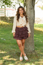 Ruffle Cascade V Neck Blouse