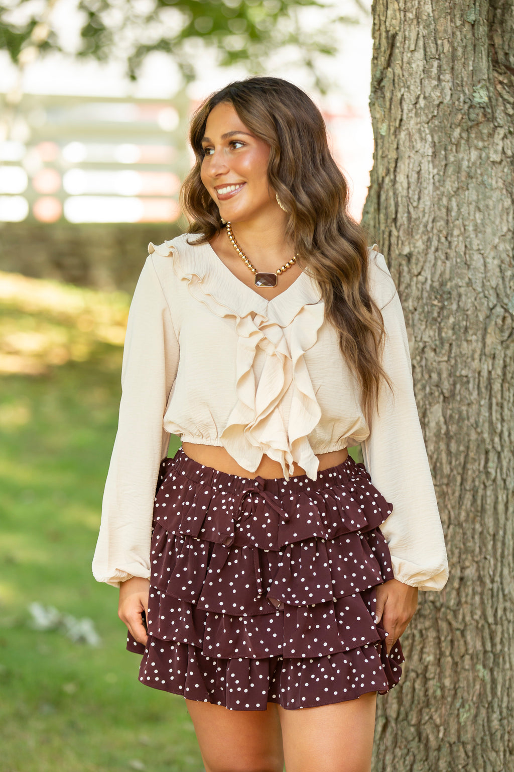 Ruffle Cascade V Neck Blouse