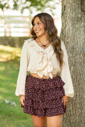 Ruffle Cascade V Neck Blouse