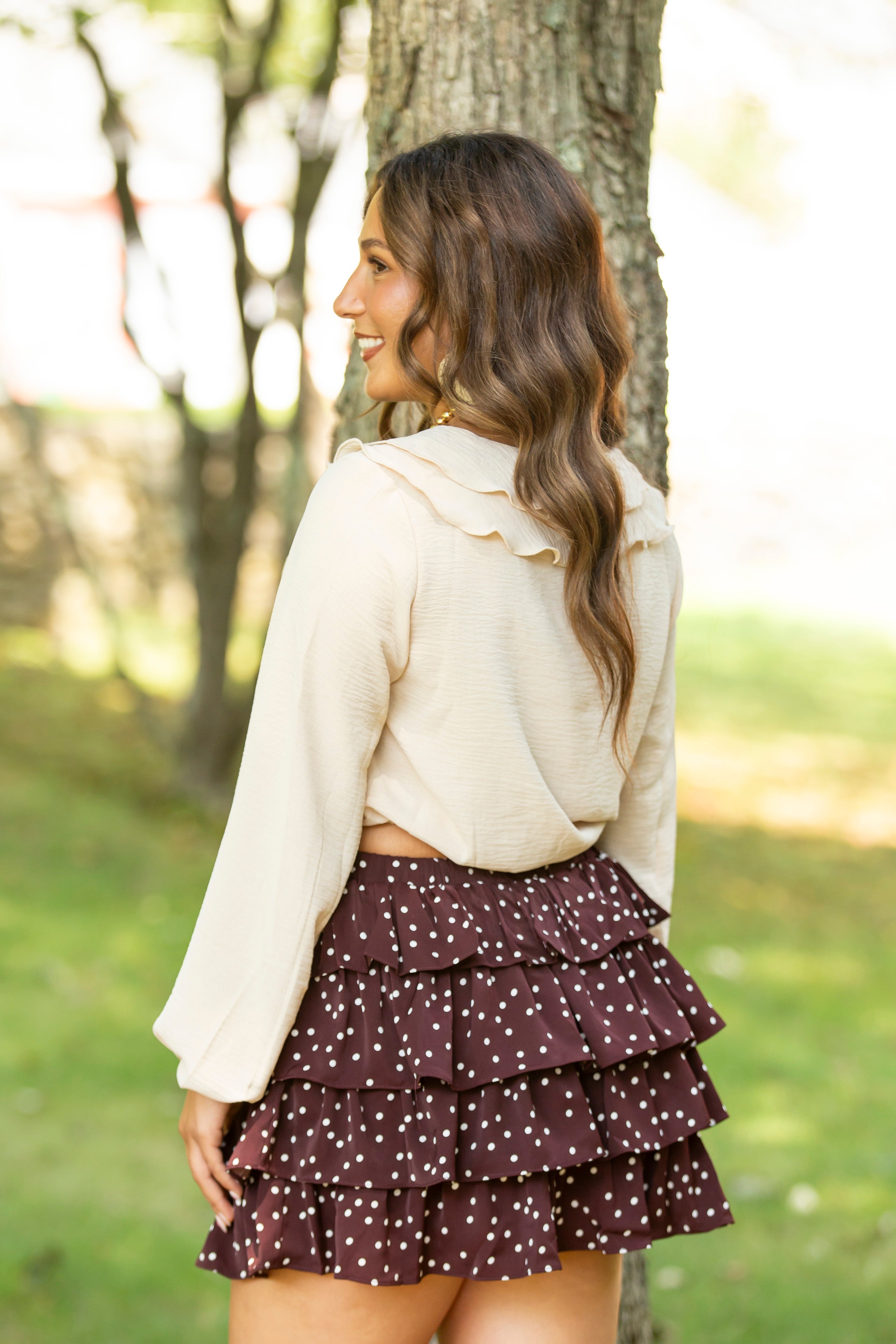 Ruffle Cascade V Neck Blouse