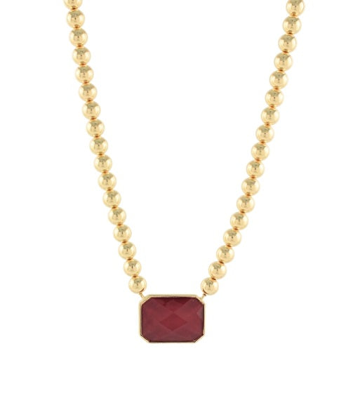 Octagon Stone & CCB Ball Necklace