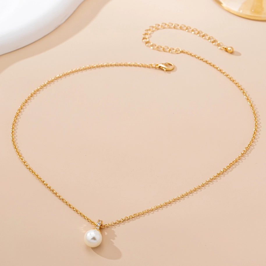 Classic Cz Crystal & Pearl Pendant Necklace