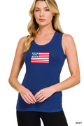 Ribbed American Flag Patch Scoop Neck Tank Top