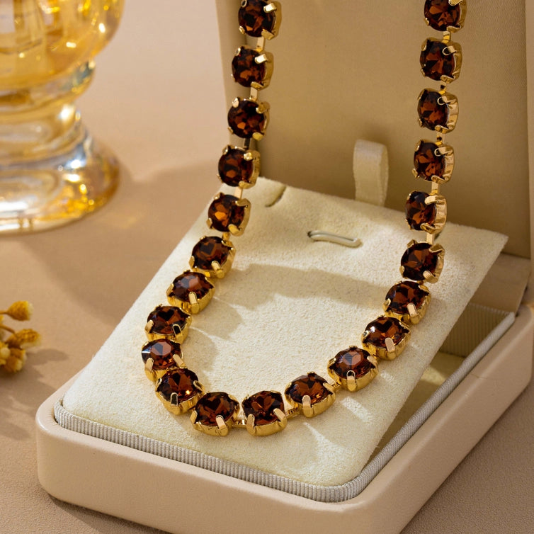 Brass And Multi Color Glass Crystal Necklace