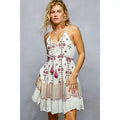 Aztec Embroidered Tassel Detail V-Neck Ruffle Short Dress