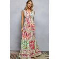 V-Neck Smocked Waist Ruffle Floral Maxi Dress