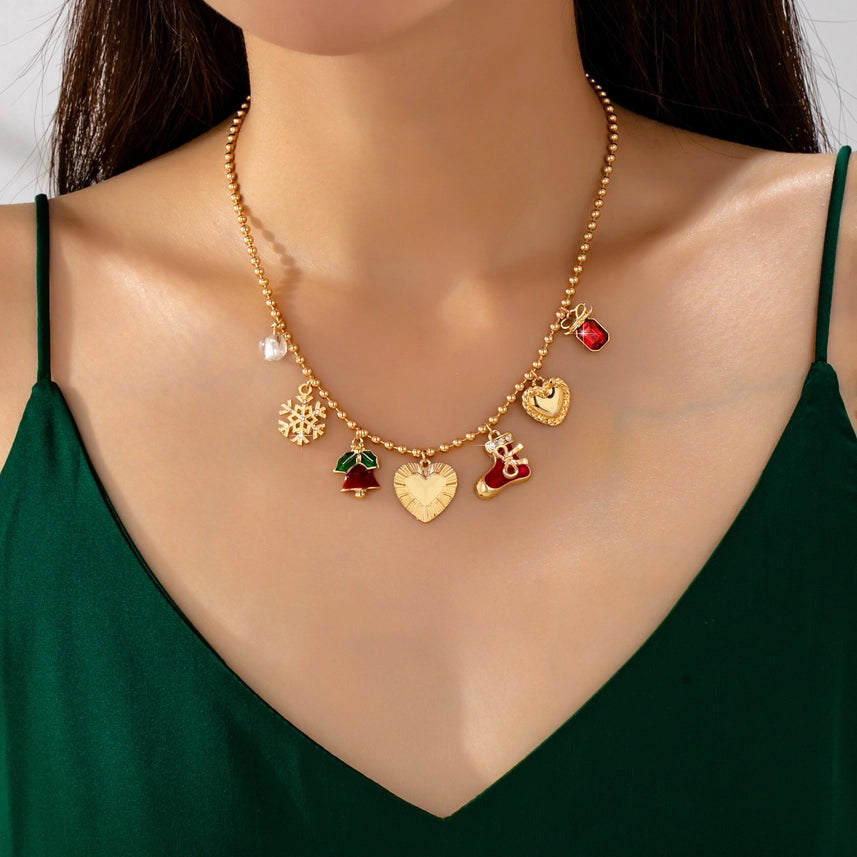 Christmas Heart Charm Necklace