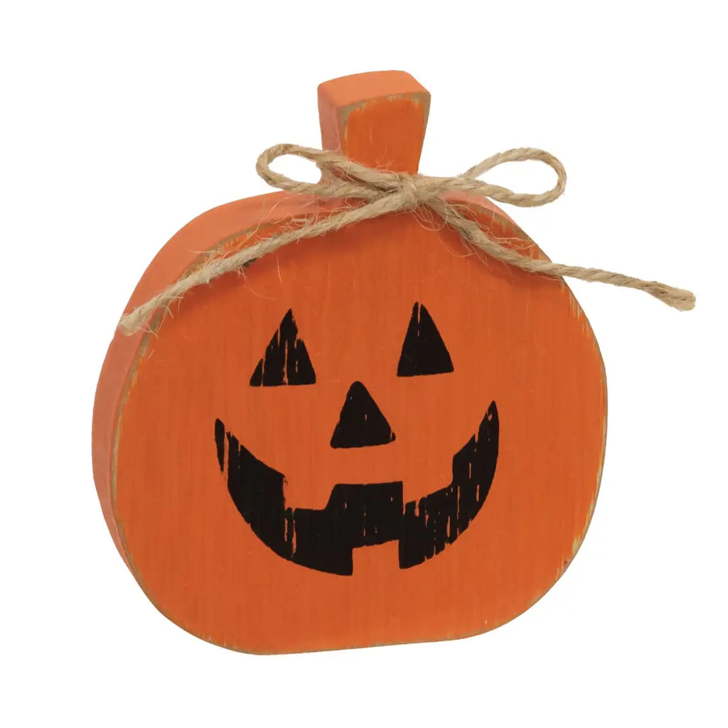Distressed Wooden Jack O Lantern Sitter with Jute Tie