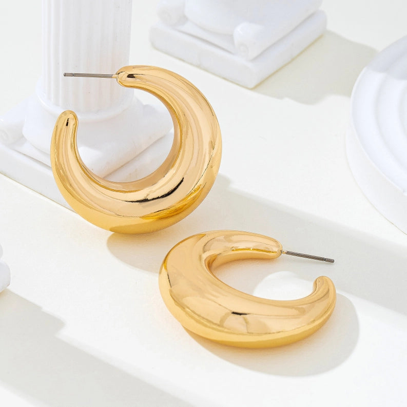 Tapered Gold Tone Crescent Hoop Earrings