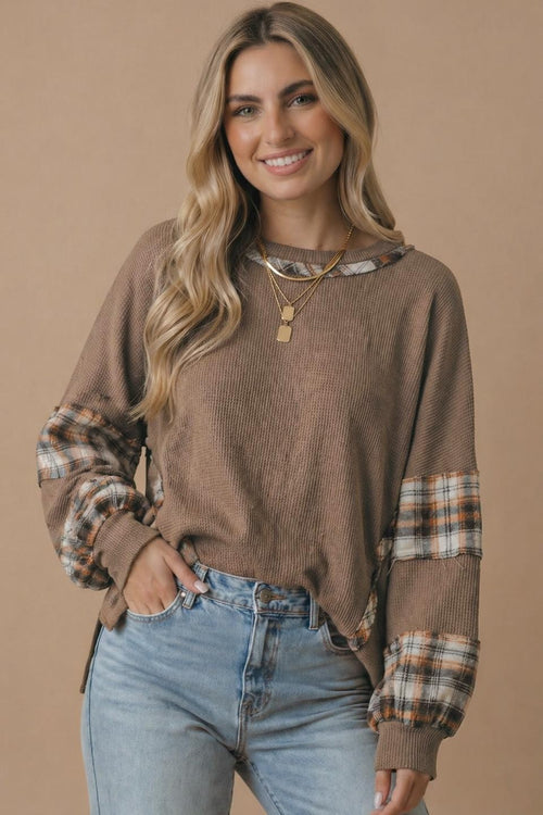 Into Fall Plaid Detail Top