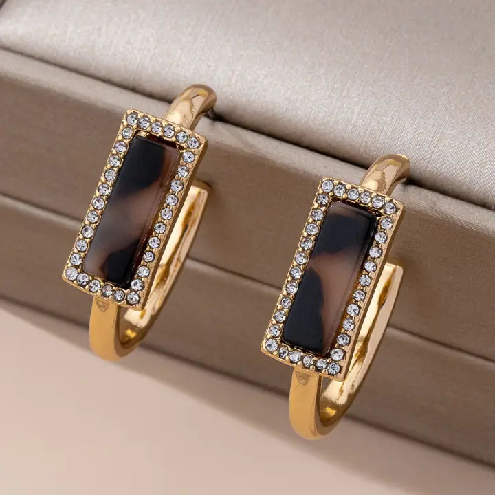 Tortoise & Pavé Gold Hoop Earrings