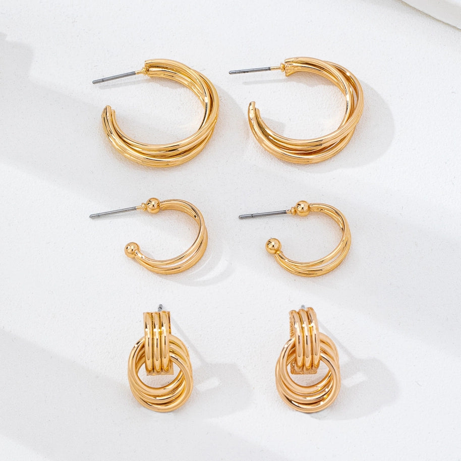Multi-Line Hoop Earring Set