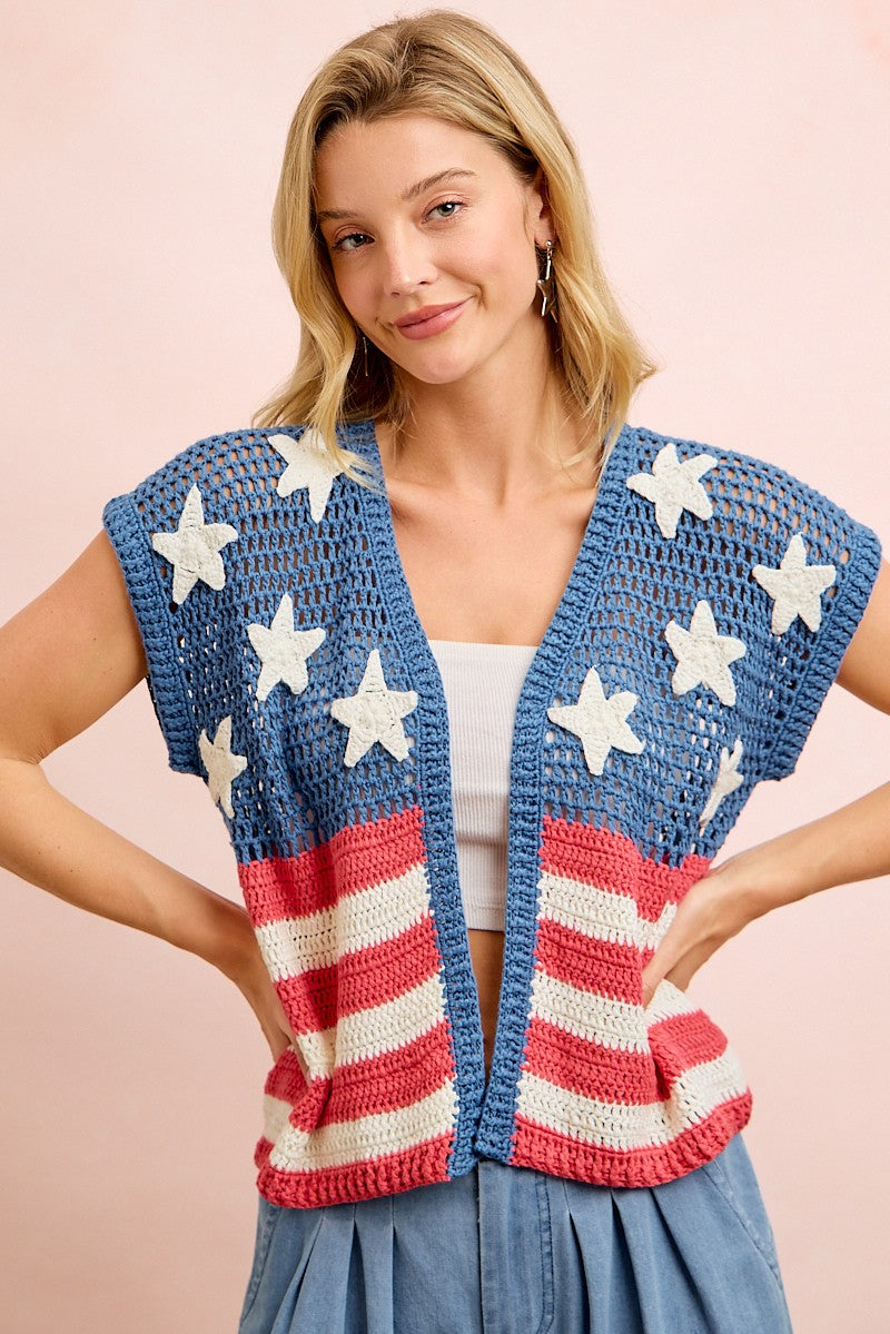 4th Of July American Flag Crochet Cardigan